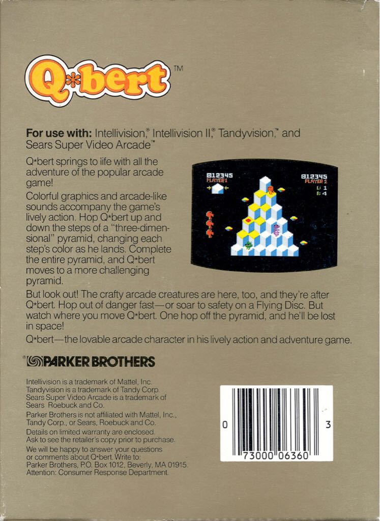 Q*bert - Intellivision (Parker Brothers - 2) video game collectible [Barcode 073000063603] - Main Image 2
