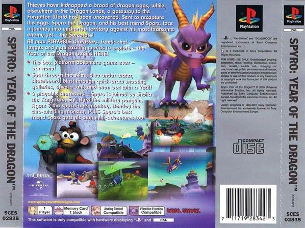 Spyro: Year Of The Dragon - Sony PlayStation (Universal Interactive - 1) video game collectible [Barcode 711719283423] - Main Image 2