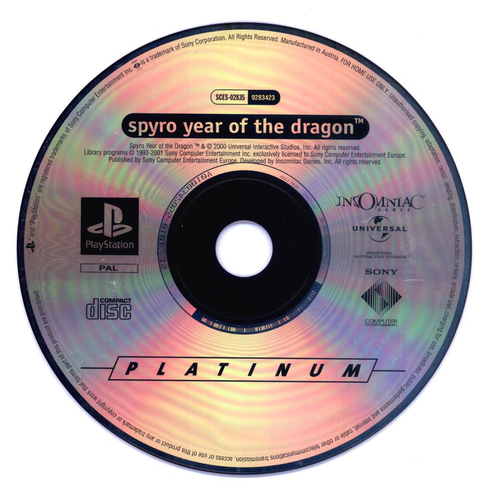 Spyro: Year Of The Dragon - Sony PlayStation (Universal Interactive - 1) video game collectible [Barcode 711719283423] - Main Image 3