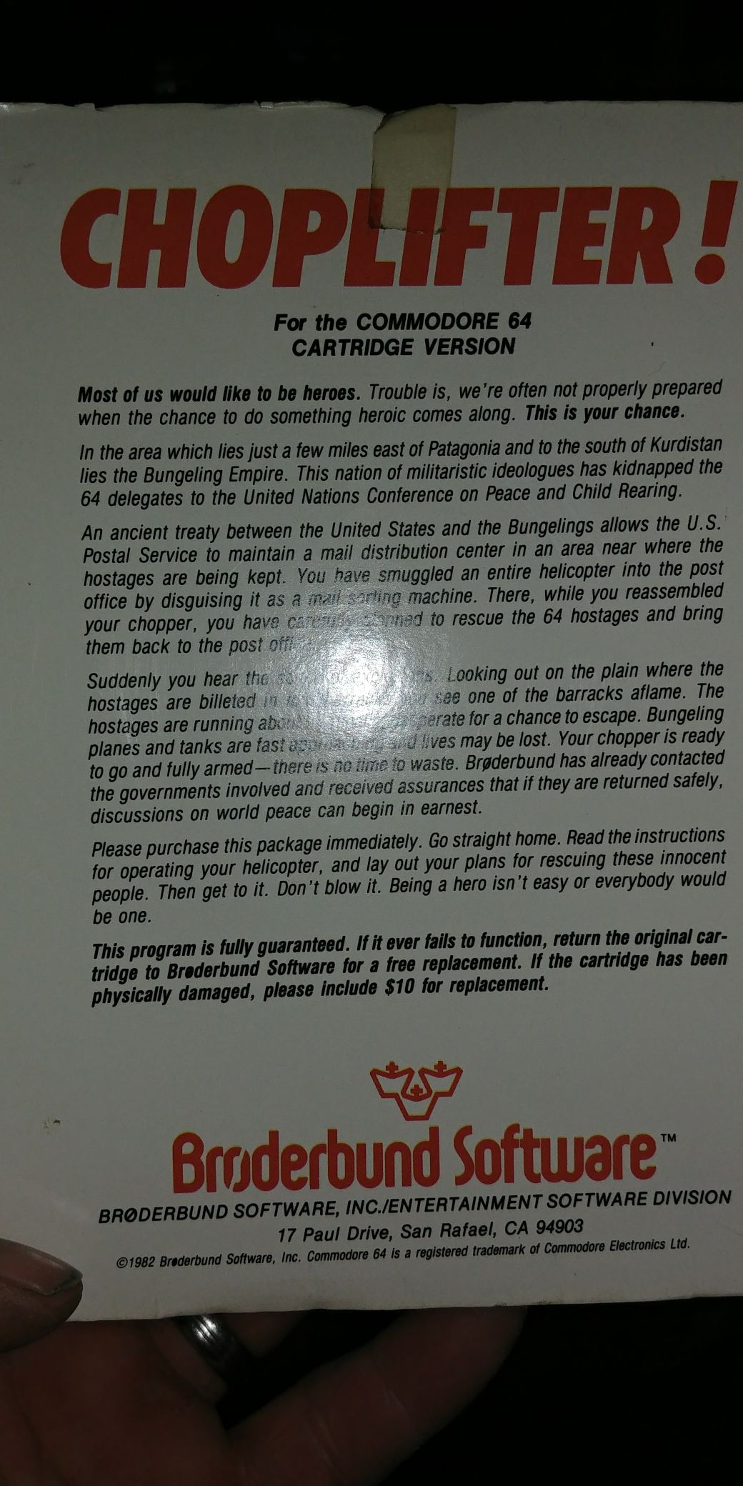 Choplifter - Commodore 64 (Broderbrund Software) video game collectible - Main Image 2