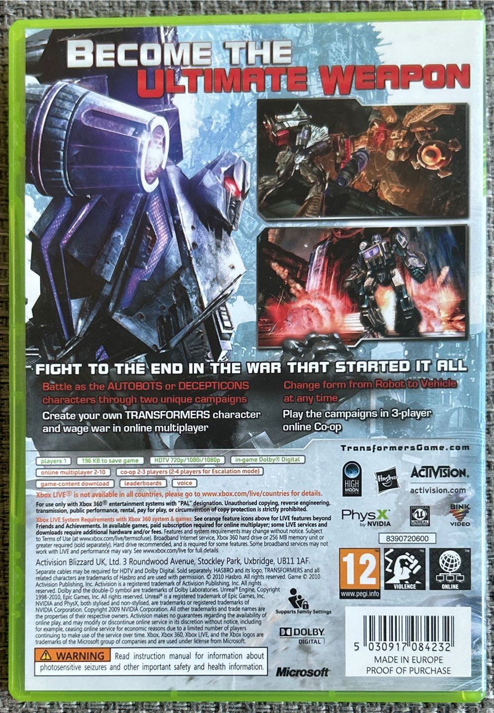 Transformers: War For Cybertron - Microsoft Xbox 360 video game collectible [Barcode 5030917084232] - Main Image 2