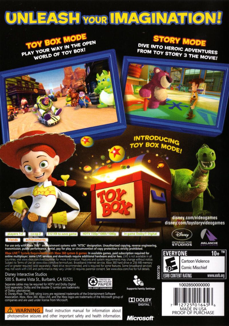 Toy Story 3 - Microsoft Xbox 360 (BC - Games With Gold X360 - 1-2 Local) video game collectible [Barcode 1272501645] - Main Image 2