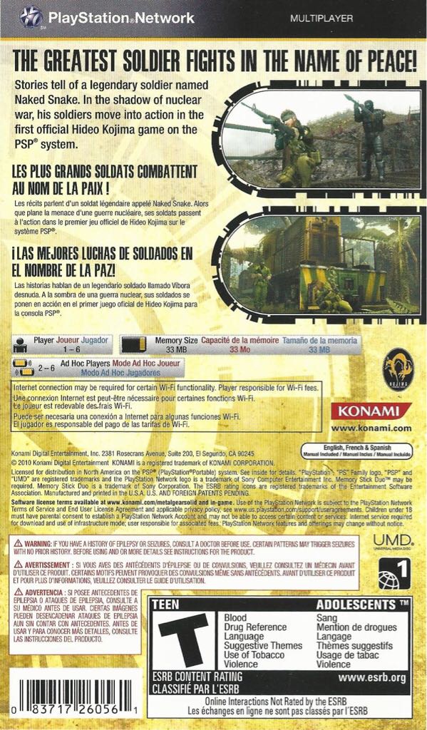 Metal Gear Solid: Peace Walker - Sony PlayStation Portable (PSP) (Konami - 1-6) video game collectible - Main Image 2