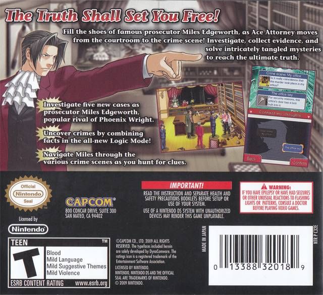 Ace Attorney Investigations: Miles Edgeworth - Nintendo DS (Capcom - 1) video game collectible [Barcode 177722777760] - Main Image 2