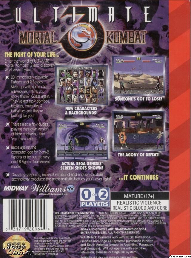Ultimate Mortal Kombat 3 - Sega Genesis (Mega Drive) video game collectible - Main Image 2
