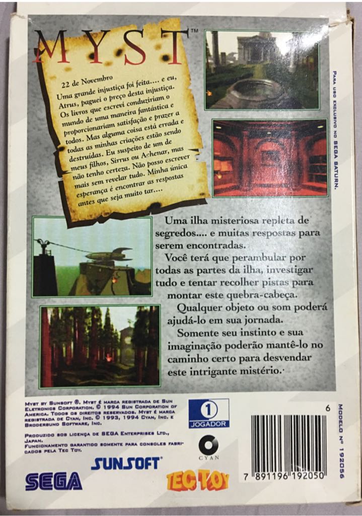 Myst - Sega Saturn (SunSoft - 1) video game collectible [Barcode 7891196192050] - Main Image 2