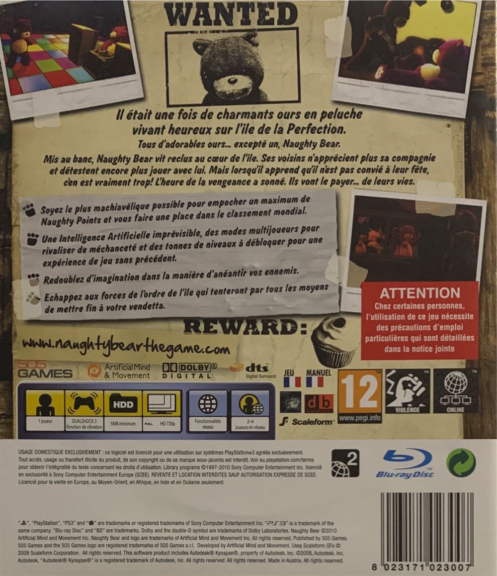 Naughty Bear PS3 - Sony PlayStation 3 (PS3) (505 Games - 1) video game collectible [Barcode 8023171023007] - Main Image 2