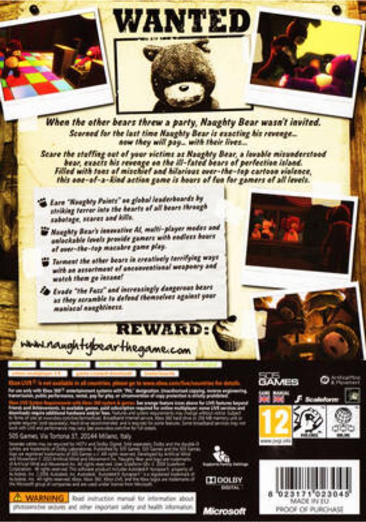 Naughty Bear - Microsoft Xbox 360 (505 Games - 1) video game collectible [Barcode 8023171023045] - Main Image 2