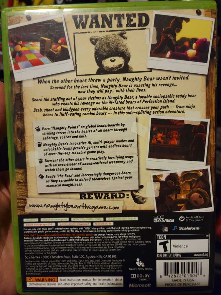 Naughty Bear - Microsoft Xbox 360 (505 Games - 1) video game collectible [Barcode 812872013046] - Main Image 3