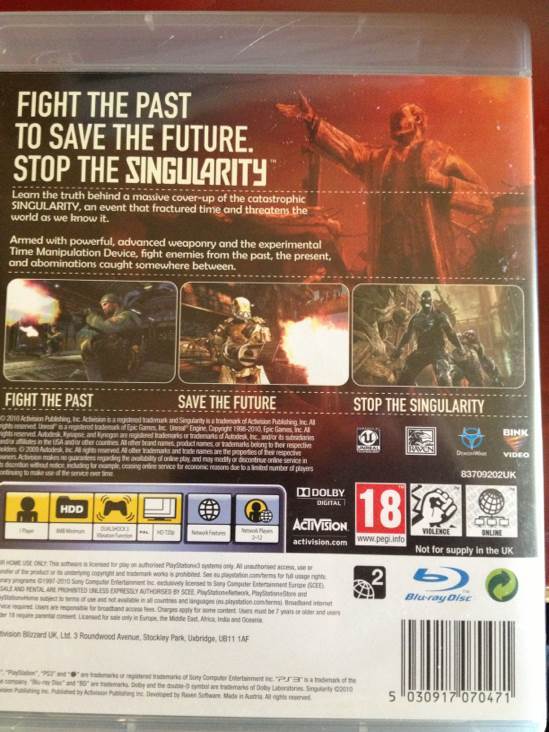 Singularity - Sony PlayStation 3 (PS3) (Activision - 1) video game collectible [Barcode 400100216439] - Main Image 2
