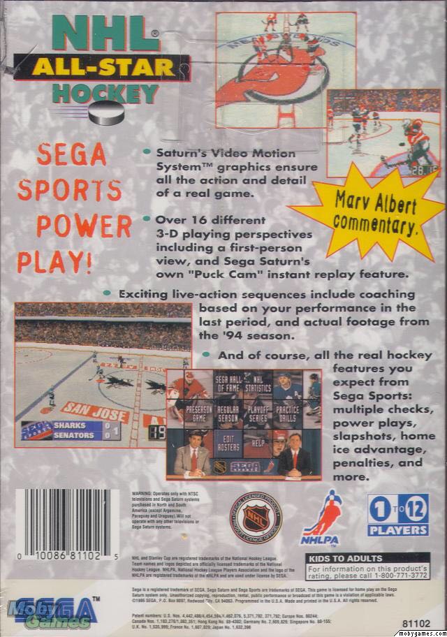 NHL All-Star Hockey - Sega Saturn (Sega - 12) video game collectible [Barcode 010086811025] - Main Image 2