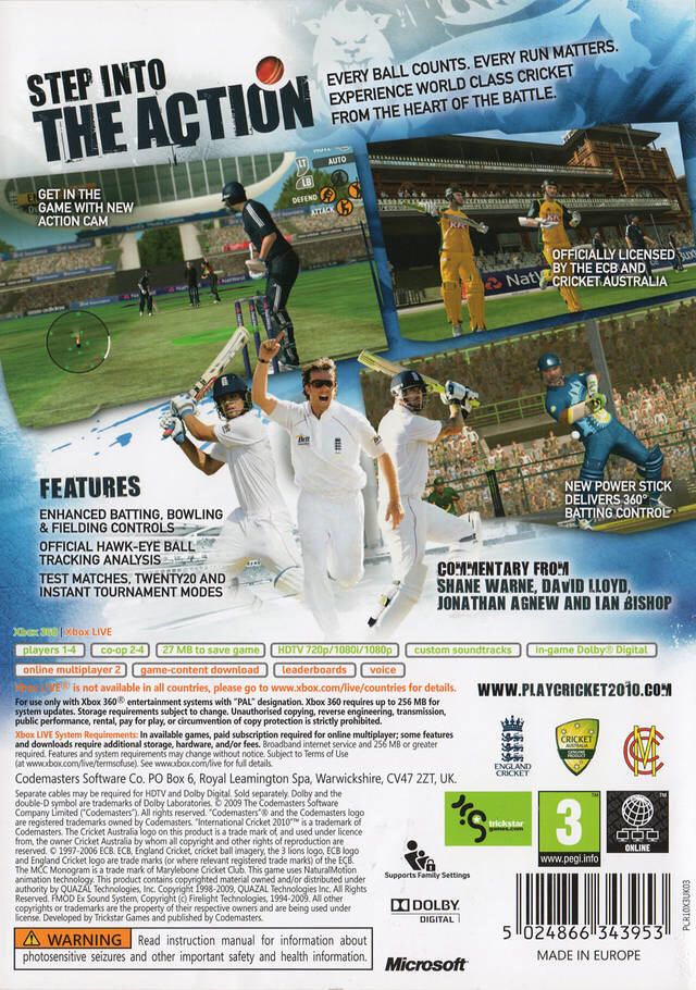 International Cricket 2010 - Microsoft Xbox 360 (Codemasters - 1-2) video game collectible [Barcode 5024866345001] - Main Image 2