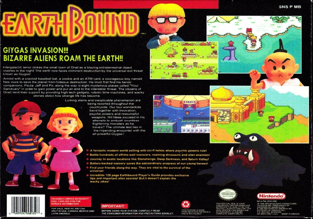 EarthBound - Nintendo Super Nintendo Entertainment System (SNES) (Nintendo - 1) video game collectible - Main Image 2