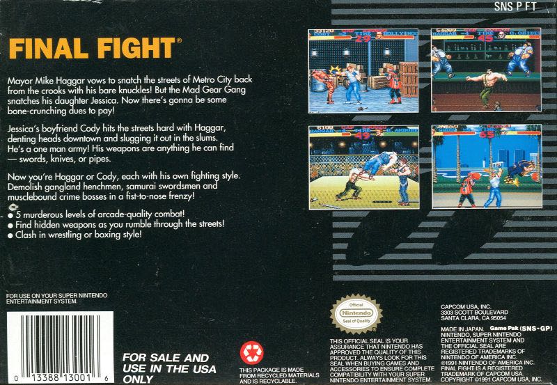 Final Fight - Nintendo Super Nintendo Entertainment System (SNES) (Capcom - 1) video game collectible - Main Image 2