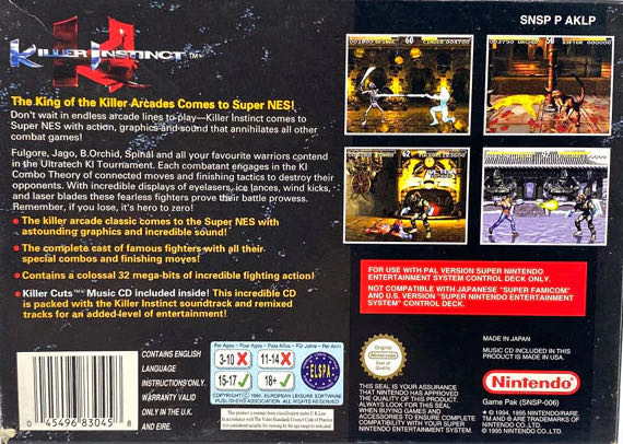 Killer Instinct - Nintendo Super Nintendo Entertainment System (SNES) (Nintendo ) video game collectible - Main Image 2