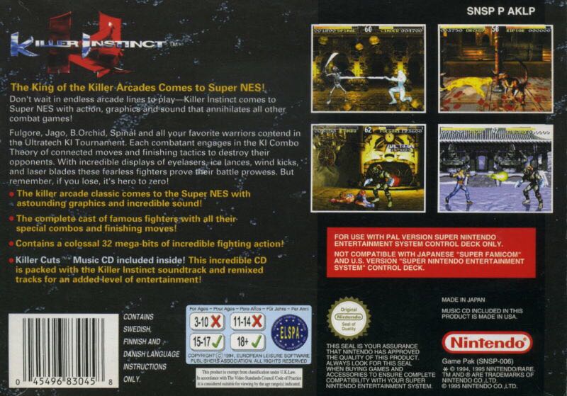 Killer Instinct - Nintendo Super Nintendo Entertainment System (SNES) (Rare - 2) video game collectible - Main Image 2