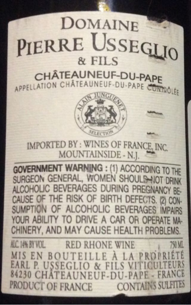 Chateauneuf du Pape - 100% Cabernet Sauvignon wine collectible [Barcode 001520000006] - Main Image 2