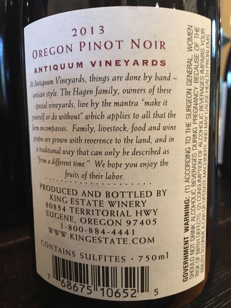 Antiquum Vineyards - 100% Pinot Noir wine collectible [Barcode 768675106525] - Main Image 2