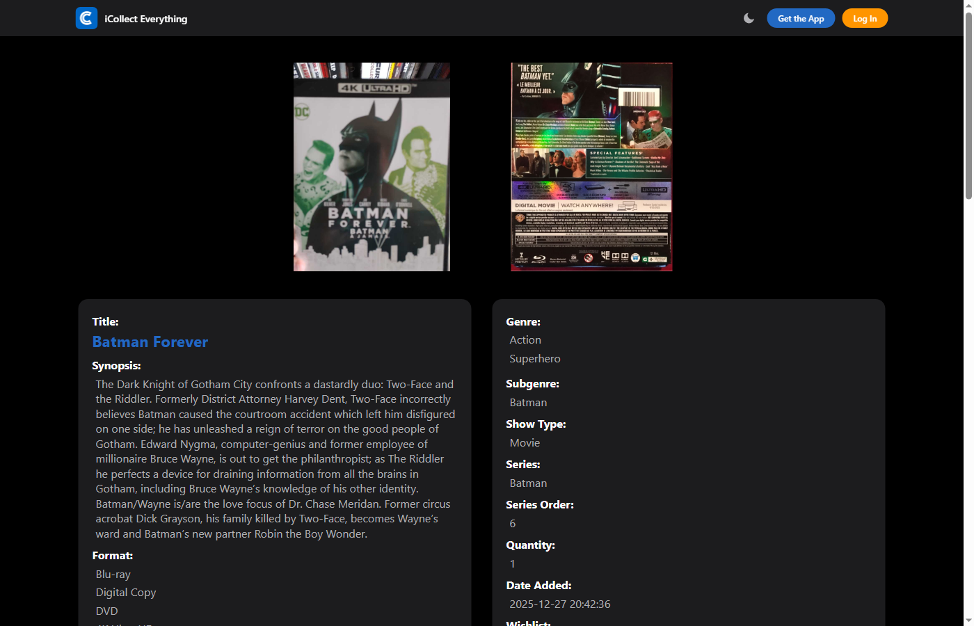 Dark mode item detail page