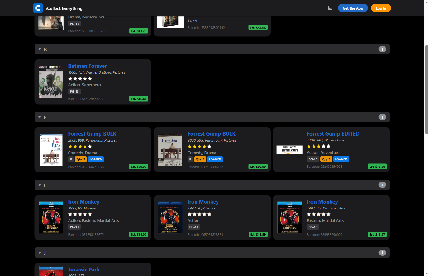 Dark mode extended list view with item details