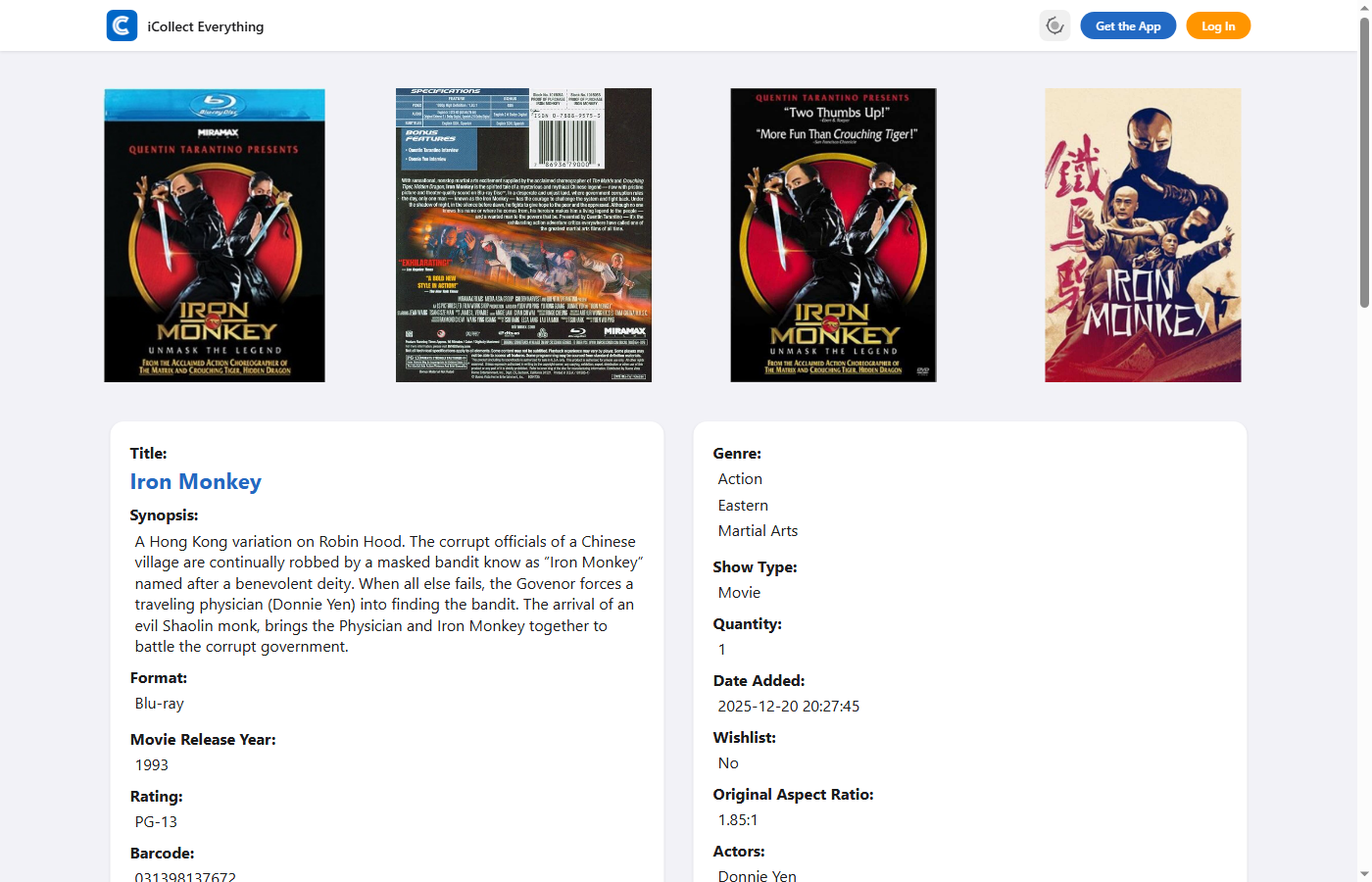 Item detail page on desktop
