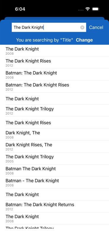 Database search results for movies
