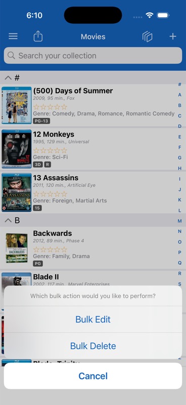Bulk action options for editing or deleting multiple items