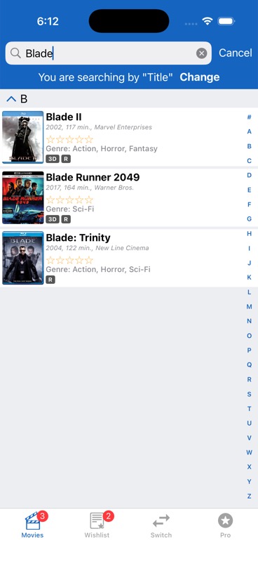 Search results filtering collection items by title