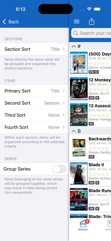 Sort options with section sort, primary, secondary, third, and fourth sort levels