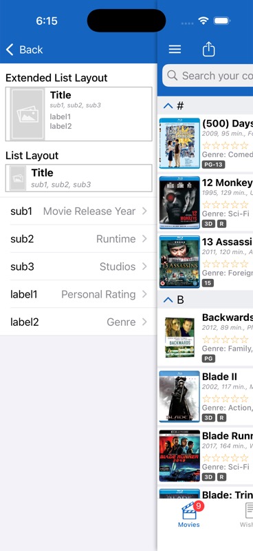 Customize cell data screen for configuring list item display
