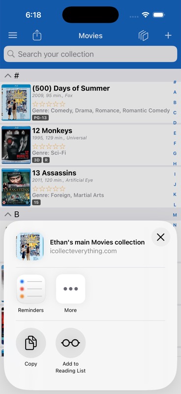 Share sheet for sharing your collection with others