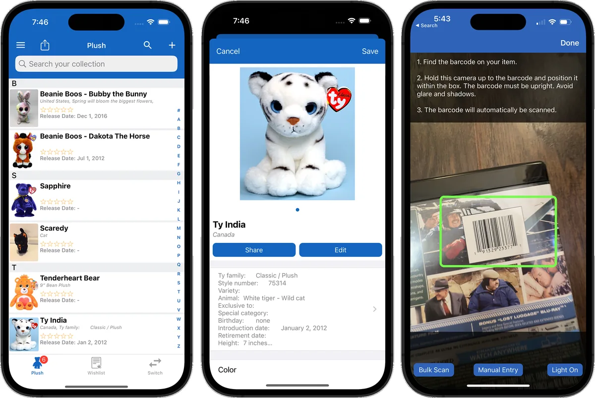 Beanie Baby and plush collection tracked in the iCollect Everything app