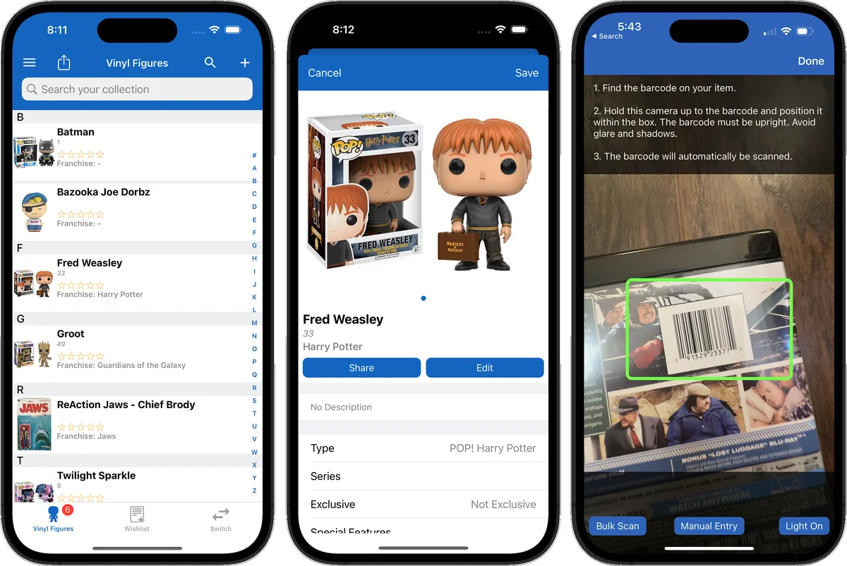 Funko Pop collection tracked in the iCollect Everything app