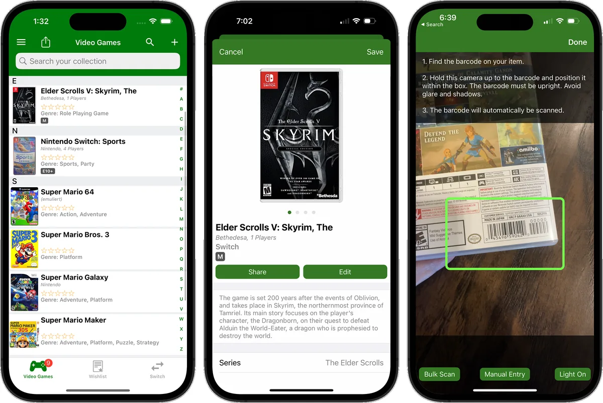 Retro video game collection cataloged in the iCollect Everything app