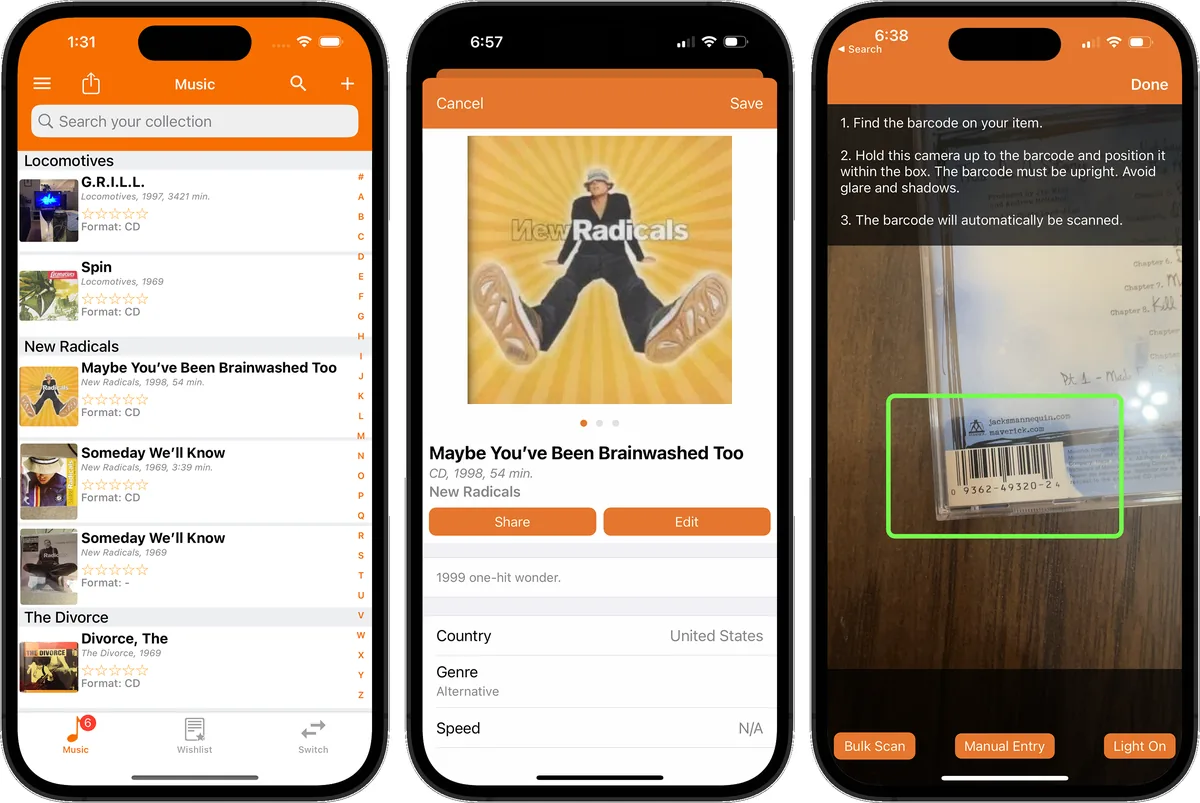 Vinyl record collection cataloged in the iCollect Everything app