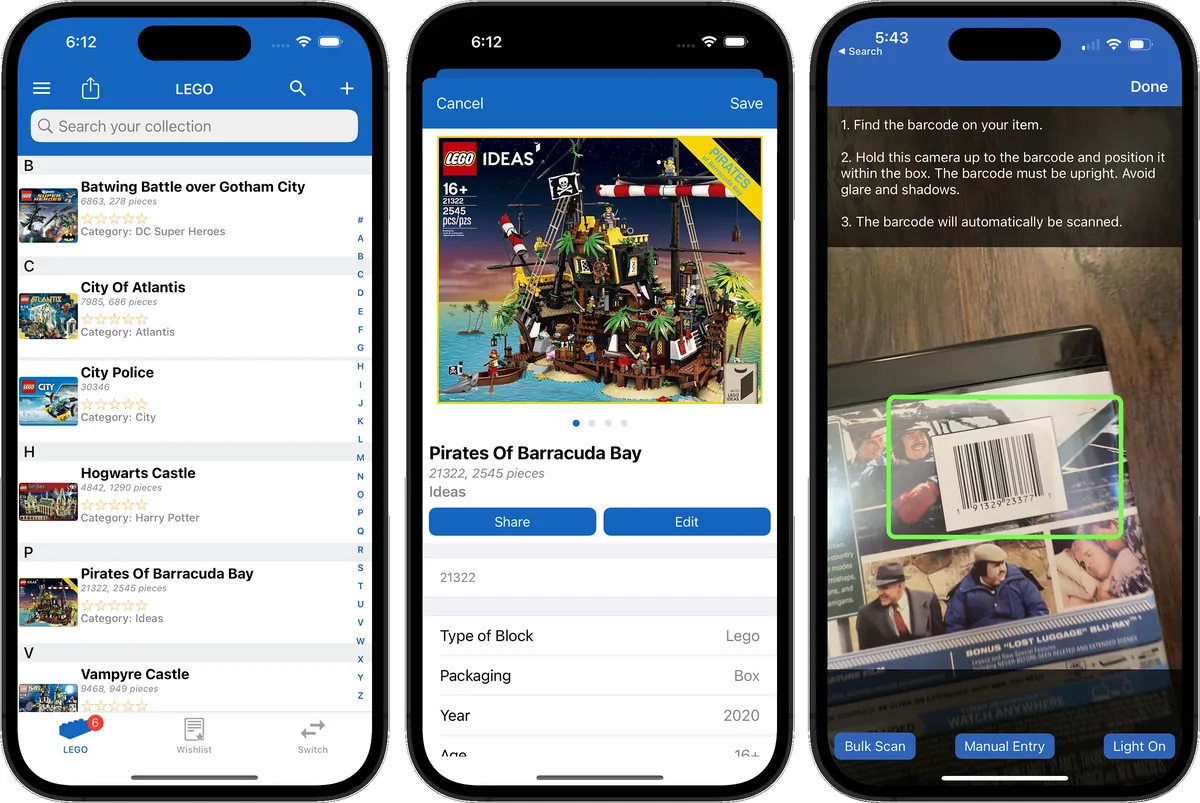 LEGO set collection tracked in the iCollect Everything app