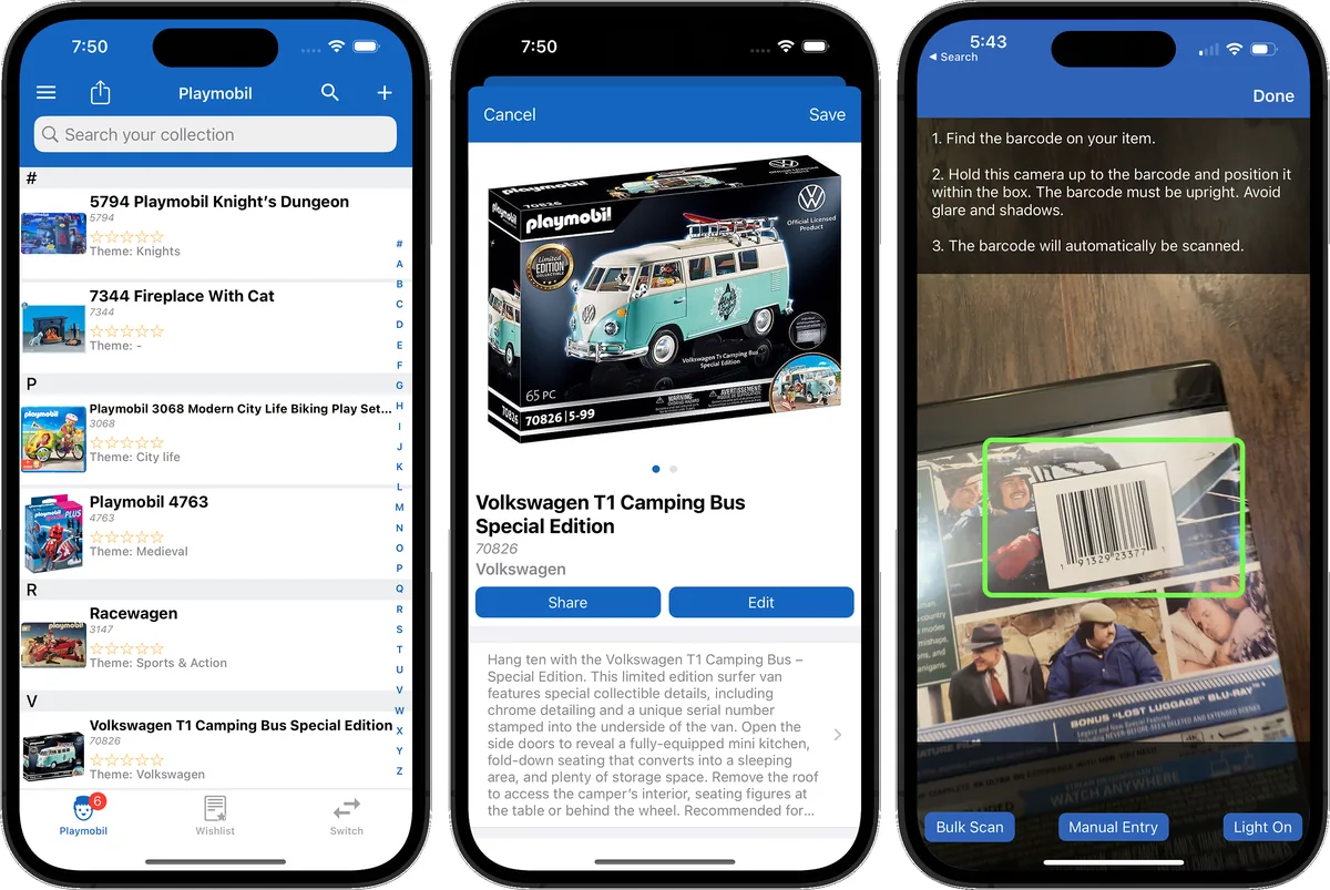 Playmobil collection cataloged in the iCollect Everything app