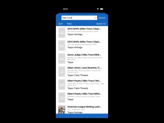 Baseball card search in the iCollect Everything sports card database app