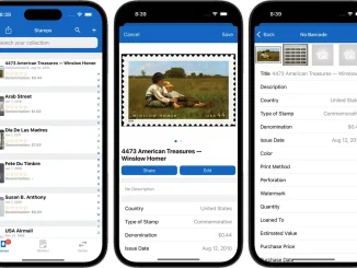 Stamp collection identified and valued in the iCollect Everything app